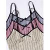 image:imageGORGLITTER Womens 6 Piece Ribbed Pajama Set Frill Trim Spaghetti Strap Cami Shorts Lounge Set SleepwearKhaki Pink Blue