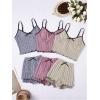 image:imageGORGLITTER Womens 6 Piece Ribbed Pajama Set Frill Trim Spaghetti Strap Cami Shorts Lounge Set SleepwearKhaki Pink Blue