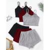 image:imageGORGLITTER Womens 6 Piece Ribbed Pajama Set Spaghetti Strap Cami Crop Top and Shorts Lounge Set SleepwearBlack Grey Red