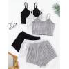 image:imageGORGLITTER Womens 6 Piece Ribbed Pajama Set Spaghetti Strap Cami Crop Top and Shorts Lounge Set SleepwearBlack Grey White