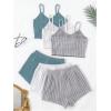 image:imageGORGLITTER Womens 6 Piece Ribbed Pajama Set Spaghetti Strap Cami Crop Top and Shorts Lounge Set SleepwearBlue Grey White