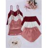 image:imageGORGLITTER Womens 6 Piece Silk Satin Pajama Set V Neck Sleeveless Cami Tops and Shorts Cute Pjs Lounge Sets SleepwearRed White Pink