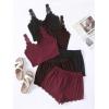image:imageGORGLITTER Womens 6 Pieces Pajamas Set Ribbed Knit Sleeveless Crop Cami Top and Shorts SleepwearBlack Brown Red