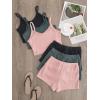 image:imageGORGLITTER Womens 6 Pieces Pajamas Set Ribbed Knit Sleeveless Crop Cami Top and Shorts SleepwearGrey Pink Green