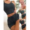 image:imageGORGLITTER Womens 6 Pieces Pajamas Set Ribbed Knit Sleeveless Crop Cami Top and Shorts SleepwearGrey Pink Green