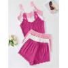 image:imageGORGLITTER Womens 6 Pieces Pajamas Set Ribbed Knit Sleeveless Crop Cami Top and Shorts SleepwearPink and White