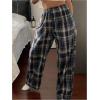 image:imageGORGLITTER Womens Plaid Elastic Waist Wide Leg Pajama Pants Fall Casual Flannel Tartan Gingham Long Lounge PantsBlue