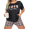 image:imageGORGLITTER Womens Plus Size Pajama Set 2 Piece Letter Short Sleeve Shirt Plaid Boxer Shorts Pjs Lounge SetsBlack Brown Striped