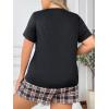 image:imageGORGLITTER Womens Plus Size Pajama Set 2 Piece Letter Short Sleeve Shirt Plaid Boxer Shorts Pjs Lounge SetsBlack Brown Striped
