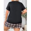image:imageGORGLITTER Womens Plus Size Pajama Set 2 Piece Letter Short Sleeve Shirt Plaid Boxer Shorts Pjs Lounge SetsBlack Graphic