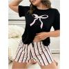 image:imageGORGLITTER Womens Plus Size Pajama Set 2 Piece Letter Short Sleeve Shirt Plaid Boxer Shorts Pjs Lounge SetsBow Striped