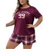 image:imageGORGLITTER Womens Plus Size Pajama Set 2 Piece Letter Short Sleeve Shirt Plaid Boxer Shorts Pjs Lounge SetsPurple