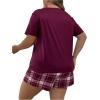 image:imageGORGLITTER Womens Plus Size Pajama Set 2 Piece Letter Short Sleeve Shirt Plaid Boxer Shorts Pjs Lounge SetsPurple
