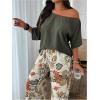 image:imageGORGLITTER Womens Plus Size Pajamas Set 2 Piece Floral Print Short Sleeve Tee with Long Pants Lounge Pj SetsMulti Green Floral