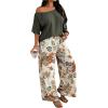 image:imageGORGLITTER Womens Plus Size Pajamas Set 2 Piece Floral Print Short Sleeve Tee with Long Pants Lounge Pj SetsMulti Green Floral