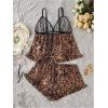 image:imageGORGLITTER Womens Plus Size Sexy Leopard Cheetah Print Pajama Set Lace Mesh Cami Top Shorts Sleep SetsBrown
