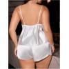 image:imageGORGLITTER Womens Plus Size Silk Pajamas Summer Pjs Sets Sexy Pajamas Lace Cami Top and Short Set Lingerie SleepwearWhite Lace