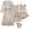 image:imageGORGLITTER Womens 5 Piece Floral Print Satin Silk Pajama Set Nightgown Robe Cami Shorts Sleepwear Pj SetsChampagne