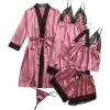 image:imageGORGLITTER Womens 5 Piece Floral Print Satin Silk Pajama Set Nightgown Robe Cami Shorts Sleepwear Pj SetsPurple