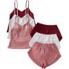 image:imageGORGLITTER Womens 6 Piece Silk Satin Pajama Set V Neck Sleeveless Cami Tops and Shorts Cute Pjs Lounge Sets SleepwearRed White Pink