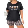 image:imageGORGLITTER Womens Plus Size Pajama Set 2 Piece Letter Short Sleeve Shirt Plaid Boxer Shorts Pjs Lounge SetsBlack Brown Striped