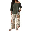 image:imageGORGLITTER Womens Plus Size Pajamas Set 2 Piece Floral Print Short Sleeve Tee with Long Pants Lounge Pj SetsMulti Green Floral