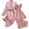 image:imageGORGLITTER Womens Silk Pajamas Set 4pcs with Robe Shorts Lounge Sets Pants SleepwearPink