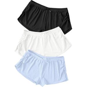 image:imageGORGLITTER Womens 3 Piece Sleep Pajama Shorts Micro Mini Low Waist Side Slit Cute Comfy Sleeping Pj ShortsBlack White Blue
