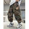 image:imageGORGLITTER Boys Camo Cargo Pants Joggers Baggy Fall Elastic Waist Wide Led Casual Hunting Pants with Pockets 2025Army Green