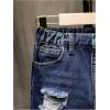 image:imageGORGLITTER Boys Denim Jean Shorts Jorts High Elastic Waist Ripped Distressed Frayed Hem Bermuda Shorts Y2k with PocketsDark Wash