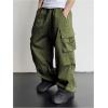image:imageGORGLITTER Boys Pants Baggy Cargo Wide Leg Pants Casual Y2K Flap Pocket Side Elastic Waist Loose Trousers 816YArmy Green