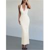 image:imageGORGLITTER Womens Crochet Dress Halter Backless Bodycon Deep V Neck Long Knit Maxi Dresses Summer Beach Outfits 2026White