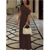 image:imageGORGLITTER Womens Elegant Formal Long Dress Off One Shoulder Sleeveless Ruched Maxi Cocktail Evening DressesBrown