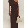 image:imageGORGLITTER Womens Elegant Formal Long Dress Off One Shoulder Sleeveless Ruched Maxi Cocktail Evening DressesBrown