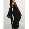 image:imageGORGLITTER Womens Goth Bell Long Sleeve Bodycon Maxi Dress Mesh Sheer V Neck Long Dresses Rave Outfits Grunge ClothesBlack