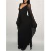 image:imageGORGLITTER Womens Goth Bell Long Sleeve Bodycon Maxi Dress Mesh Sheer V Neck Long Dresses Rave Outfits Grunge ClothesBlack