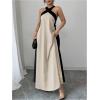 image:imageGORGLITTER Womens Halter Maxi Dress Beach Wedding Guest Bow Flowy Backless Bump Friendly A Line Birthday Prom SundressKhaki