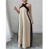 image:imageGORGLITTER Womens Halter Maxi Dress Beach Wedding Guest Bow Flowy Backless Bump Friendly A Line Birthday Prom SundressKhaki