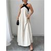 image:imageGORGLITTER Womens Halter Maxi Dress Beach Wedding Guest Bow Flowy Backless Bump Friendly A Line Birthday Prom SundressWhite