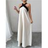 image:imageGORGLITTER Womens Halter Maxi Dress Beach Wedding Guest Bow Flowy Backless Bump Friendly A Line Birthday Prom SundressWhite