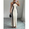 image:imageGORGLITTER Womens Halter Neck Bodycon Maxi Dress Open Back Side Split Sleeveless Brunch Dinner Pencil Party Long DressWhite