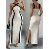 image:imageGORGLITTER Womens Halter Neck Bodycon Maxi Dress Open Back Side Split Sleeveless Brunch Dinner Pencil Party Long DressWhite