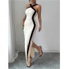 image:imageGORGLITTER Womens Halter Neck Bodycon Maxi Dress Open Back Side Split Sleeveless Brunch Dinner Pencil Party Long DressWhite