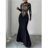 image:imageGORGLITTER Womens Lace Fishtail Maxi Dress Elegant Long Sleeve Mock Neck Cocktail Birthday Party Prom Fromal DressesBlack