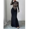 image:imageGORGLITTER Womens Lace Fishtail Maxi Dress Elegant Long Sleeve Mock Neck Cocktail Birthday Party Prom Fromal DressesBlack