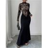 image:imageGORGLITTER Womens Lace Fishtail Maxi Dress Elegant Long Sleeve Mock Neck Cocktail Birthday Party Prom Fromal DressesBlack