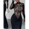 image:imageGORGLITTER Womens Lace Fishtail Maxi Dress Elegant Long Sleeve Mock Neck Cocktail Birthday Party Prom Fromal DressesBlack