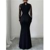 image:imageGORGLITTER Womens Lace Fishtail Maxi Dress Elegant Long Sleeve Mock Neck Cocktail Birthday Party Prom Fromal DressesBlack