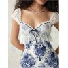 image:imageGORGLITTER Womens Lace Floral Tea Party Vintage Maxi Dress Summer Graduation Cocktail Wedding Guest Fishtail SundressBlue and White Floral