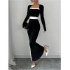 image:imageGORGLITTER Womens Long Sleeve Color Block Maxi Dresses Elegant Classy Fall Formal Square Neck Bodycon Long Dress 2025Black and White